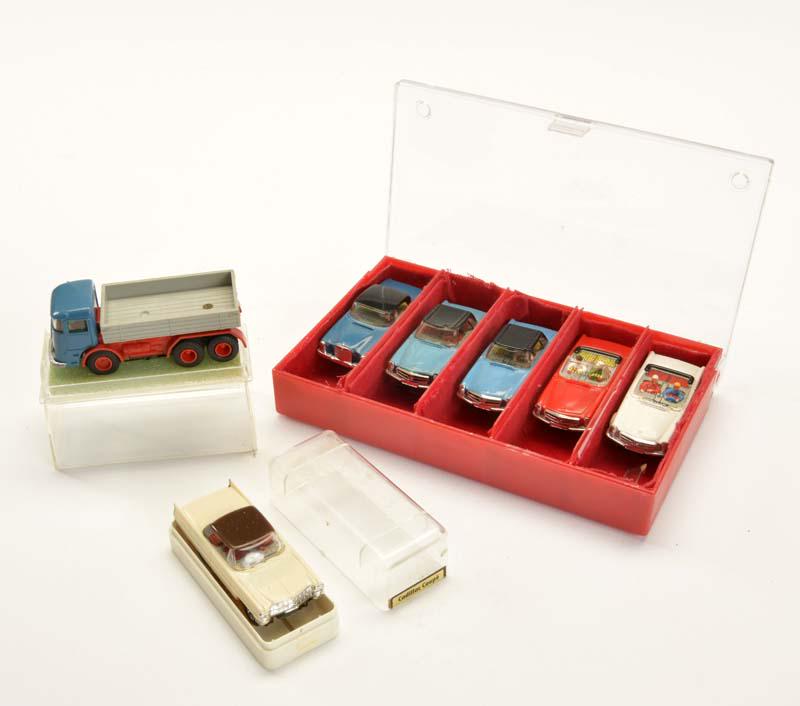 Faller AMS, 5x Mercedes, 1x Buessing LKW + 1x Cadillac (1 of 1)