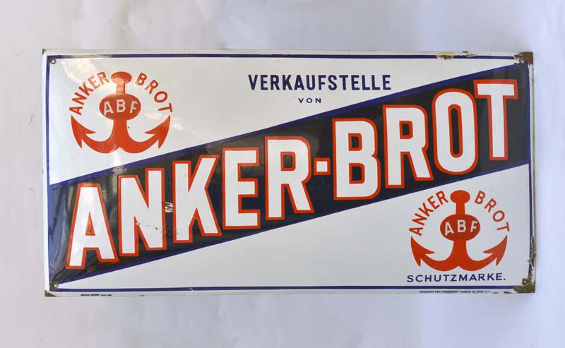 Emailleschild "Anker Brot": Enamel Sign "Anker Brot", vaulted, Beha- Werke Wien, min. points with paint chipped off