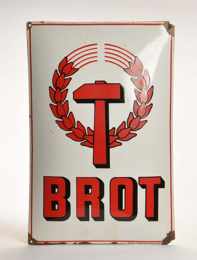 Emailleschild "Brot": Enamel Sign "Brot", arched, C.Robert Dold Wien, paint d. on edges/mounting holes