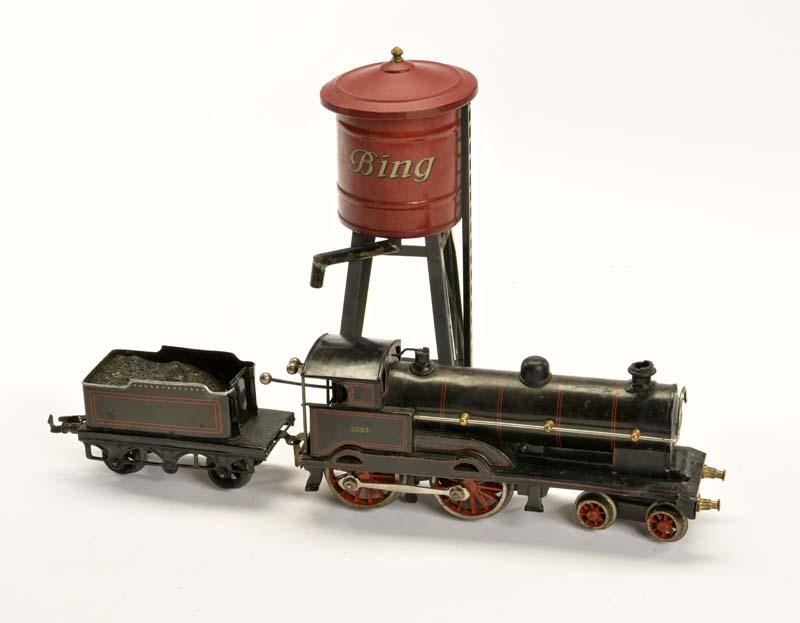 Bing, Lok 2663 + Wasserturm: Bing, Loco 2663 + Water Tower, Germany, gauge 0, tin, cw ok, paint d., C 2-3