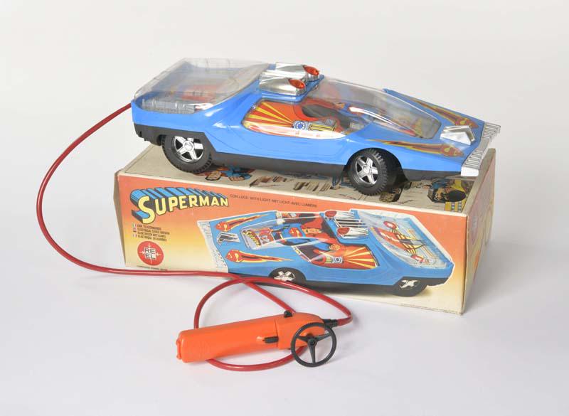 Reel, Superman Auto: Reel, Superman Car, Italy, plastic, function ok, box C 1-, C 1-