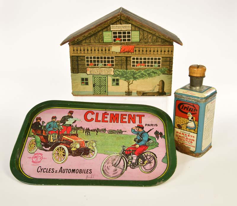 Konvolut Reklame: Tablett, Haus + Flasche (1 of 1)