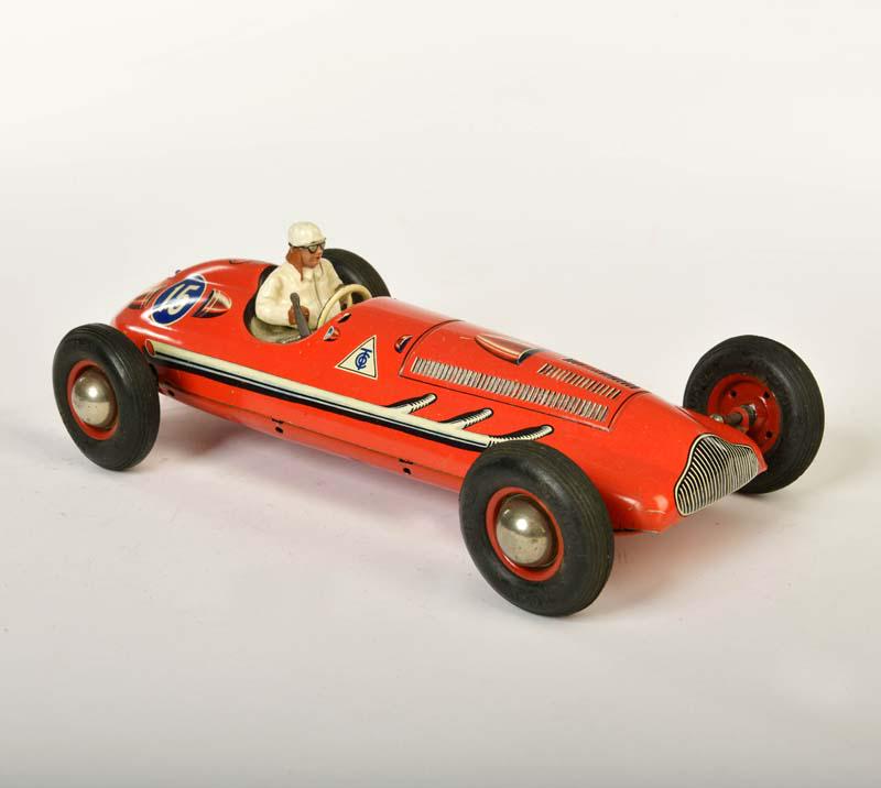 Tippco, Rennwagen: Tippco, Racing Car, W.-Germany, tin, cw ok, driver's arm damaged, windshield missing, otherwise good condition, C 2