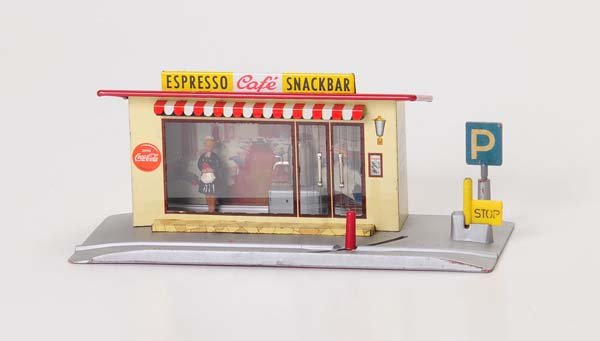 Schuco: Schuco, snack bar, W.-Germany, 21cm, tin, condition 2 Beschreibung: Schuco, Snackbar, W.-Germany, 21cm, Blech, Z 2, (829)