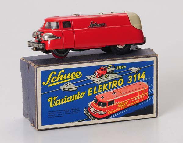Schuco: Schuco, Varianto Eektro 314, W.-Germany, tin, electric drive ok, original box condition 1, condition 1- Beschreibung: Schuco, Varianto Eektro 314, W.-Germany, 12cm, Blech, Elektroantrieb ok, Okt Z 1,