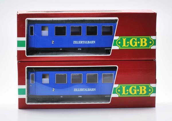 LGB: LGB, Zillertal Rail (3163; 3163) ' Carriages, W.-Germany, mixed material, original box condition 1, condition 1, Deutsche Beschreibung: LGB, Zillertalbahn (3163; 3163) 2 Personenwagen, W.-Germany, Gem