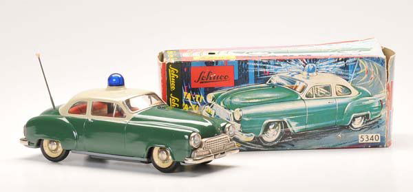 Schuco: Schuco. Alarm Car police 5340. W.-Germany. battery drive ok. original box damaged one clip loose. condition 1. Deutsche Beschreibung: Schuco. Alarm Car Polizei 5340. W.-Germany. 22 cm. Batterieantrie