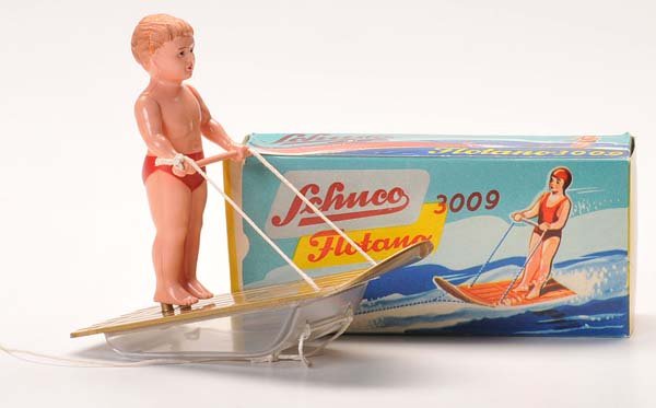 Schuco: Schuco. Flotano 3009. US Zone Germany. 13cm. boy with red trunks. condition 1 Deutsche Beschreibung: Schuco. Flotano 3009. US Zone Germany. 13cm. Junge mit roter Badehose. Z 1