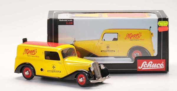 Schuco: Schuco. Mercedes 170 V Pickup 'Maggi'. Germany. original box condition 1. condition 1. new production Deutsche Beschreibung: Schuco. Mercerdes 170 V Kastenwagen 'Maggi'. 24 cm. Germany. Okt Z 1. Z 1.