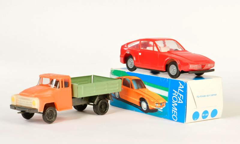 Anker, Alfa Romeo + Lastwagen: Anker, Alfa Romeo + Truck, GDR, tin + plastic, min. paint d., 1x box, paint 1x refinished