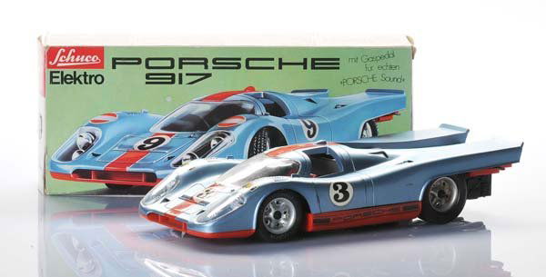 Porsche: Shcuco, Porsche 917, W-Germany, plastic, electric drive ok, original box condition 2+, condition 2+, Schuco, Porsche 917, W-Germany, 28 cm, Kunststoff, Elektroantrieb ok, Okt Z 2+, Z 2+,