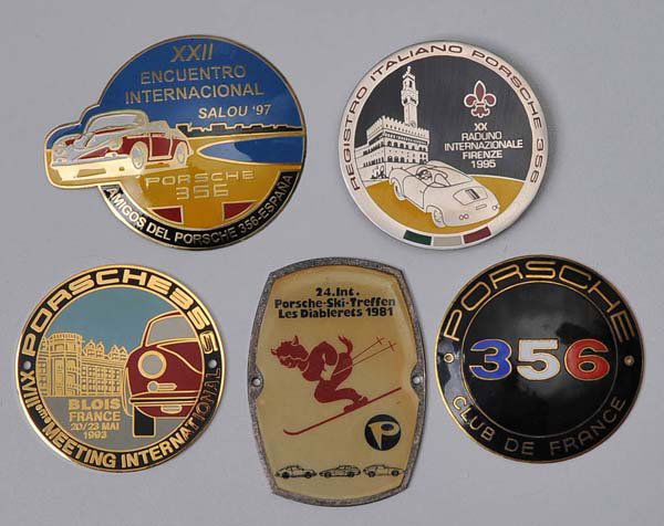 Porsche: Convolute Badges, Porsche Club 356 1x Espana 1x Italia 3x France, 1981-1997, enamel, condition 1-2, Konvolut Plaketten, Porsche Club 356 1x Espana 1x Italia 3x France, 1981-1997, Emaille, Z 1-2,