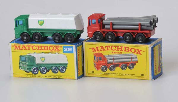 Matchbox: English Description: Matchbox, Pipe Truck & Leyland Gas Truck, England, 1:64, diecast, original box condition 1-2, condition 1-2 Deutsche Beschreibung: Matchbox, Pipe Truck & Leyland Benzintanker, En