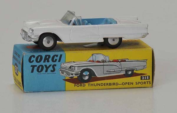Corgi Toys: English Description: Corgi Toys, Ford Thunderbird Open Sports (215), England, 1:43, diecast, 2 little scrapers (1mm), original box condition 1, condition 1- Deutsche Beschreibung: Corgi Toys, Ford Thu