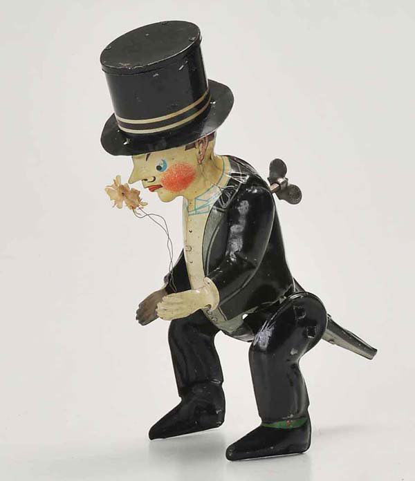 Guenthermann: English Description: Guenthermann, Bridegroom, Germany prewar, tin, windup ok, minimal paint damage, condition 1-, Deutsche Beschreibung: Günthermann, Bräutigam, Germany VK, 18 cm, Blech, Uhrwerk o