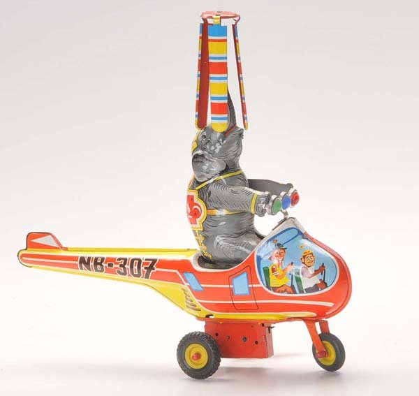 NBN: English Description: NBN, Elephant with Helicopter, W.-Germany, tin, windup ok, condition 1-, Deutsche Beschreibung: NBN, Elefant mit Hubschrauber, W.-Germany, 27 cm, Blech, Uhrwerk ok, Z 1-, (3009)
