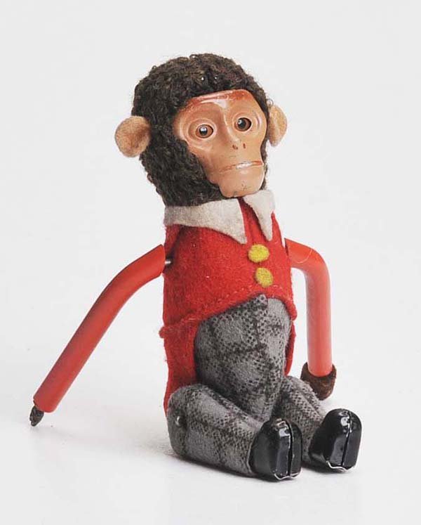 Schuco: English Description: Schuco, Tumble-Monkey, Germany prewar, 10cm, windup ok, one hand without plush, apart from that condition 1-2 Deutsche Beschreibung: Schuco, Purzel-Affe, Germany VK, 10cm, Uhrwerk
