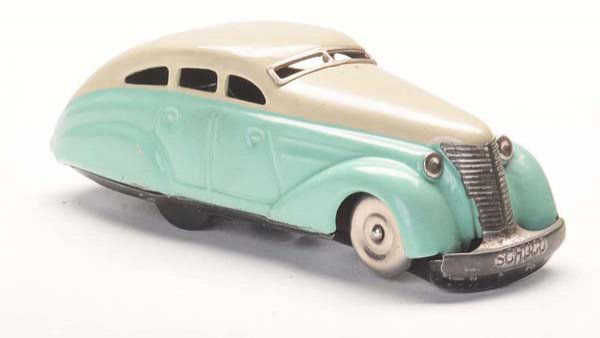 Schuco: English Description: Schuco, Patent Car 1010, US Zone Germany, tin, windup ok, paint damage, condition 2, Deutsche Beschreibung: Schuco, Patentauto 1010, US Zone Germany, 14,5 cm, Blech, Uhrwerk ok,
