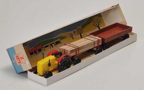 GBZ: English Description: GBZ, Tractor with 2 Trailers, W.-Germany, plastic, original box condition 1-2, condition 1, Deutsche Beschreibung: GBZ, Traktor mit 2 Anhängern, W.-Germany, 57 cm, Kunststoff, O