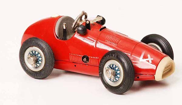 Schuco: English Description: Schuco, Grand Prix Racer, US Zone Germany, tin, windup ok, condition 2+, Deutsche Beschreibung: Schuco, Grand Prix Racer, US Zone Germany, 16 cm, Blech, Uhrwerk ok, Z 2+, (439)