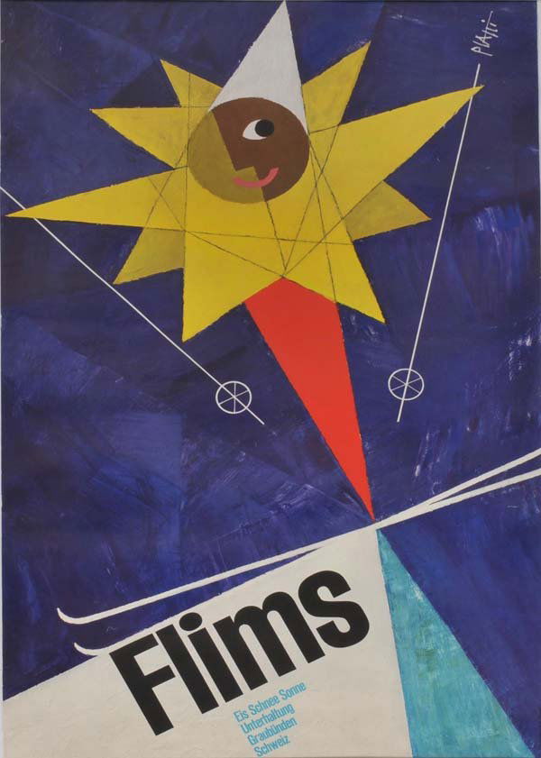 Films: Flims Reisen, Poster, 50ies, Swiss Deutsche Beschreibung: Flims Reisen, Plakat, 64x101 cm, 50er Jahre Schweiz, (2349)