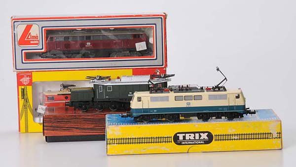 Lilliput: Lilliput, Trix and others, 4 Loks, Austria, W.-Germany, H0, original box, good mixed condition, Deutsche Beschreibung: Lilliput, Trix u.a., 4 Loks, Austria, W.-Germany, H0, Okt, guter gem. Zustand, (2