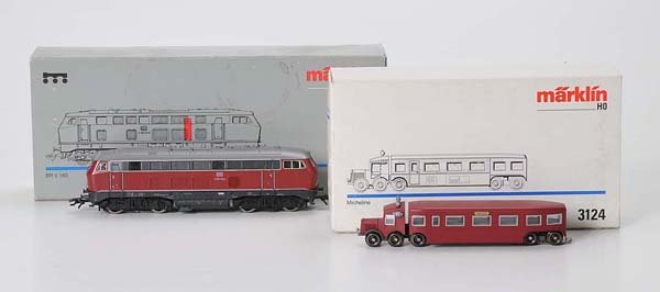 Marklin: Märklin, Engine 3675 + Railbus 3124, H0 original box condition 2, condition 1- Deutsche Beschreibung: Märklin, Lok 3675 + Schienenbus 3124, H0 Okt Z 2, Z 1-, (2743)