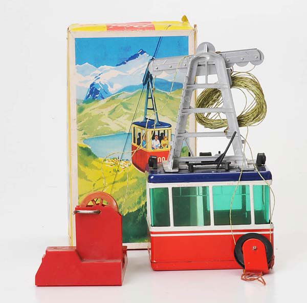 Lehmann: Lehmann, Rigi Ropeway, W.-Germany, H 20cm, mixed construction, functions not checked, original box condition 1-, a bit dusty, condition 1-2 Deutsche Beschreibung: Lehmann, Rigi Seilbahn, W.-Germany, H