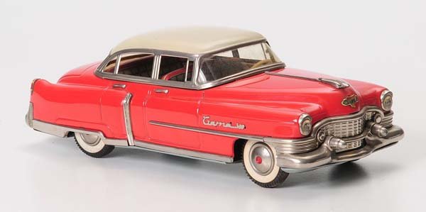 Gama: Gama, Cadillac sedan car in red, W.-Germany, tin, friction ok, condition 1-2 Deutsche Beschreibung: Gama, Cadillac Limousine in rot, W.-Germany, 32cm, Blech, Friktion ok, Z 1-2 (1860)
