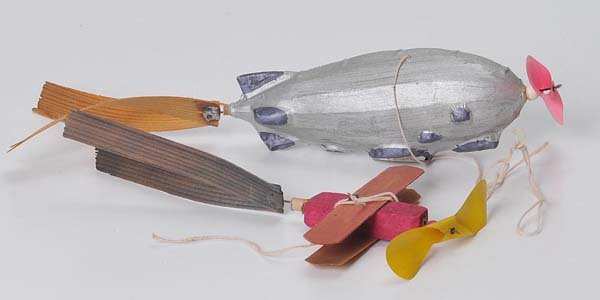 Unknown: Zeppelin and Plane, 19+27cm, papier-maché+ wood, very old, condition 1- Deutsche Beschreibung: Zeppelin und Flugzeug, 19+27cm, Pappmache+ Holz, uralt, Z 1-, (3072)