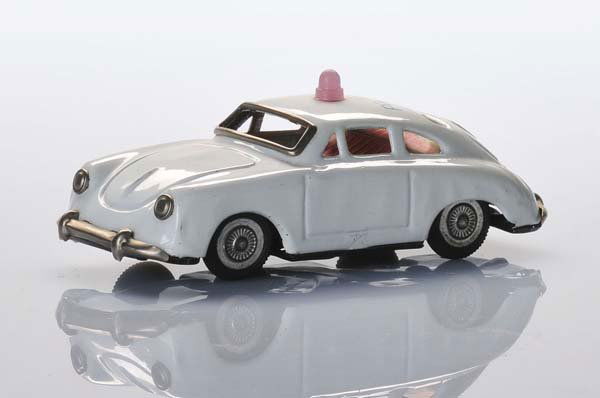 KO: K.O., Police Porsche 356, Japan, tin, remote control detached, visually good condition Deutsche Beschreibung: K.O., Polizei Porsche 356, Japan, 14cm, Blech, Fernbedienung entfernt, optisch gut