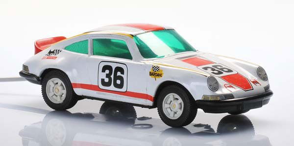 Joustra: Joustra, Rallye Porsche Carrera RS, France, tin, electric drive ok, condition 2+, Deutsche Beschreibung: Joustra, Rallye Porsche Carrera RS, France, 25 cm, Blech, Elektroantrieb ok, Z 2+,