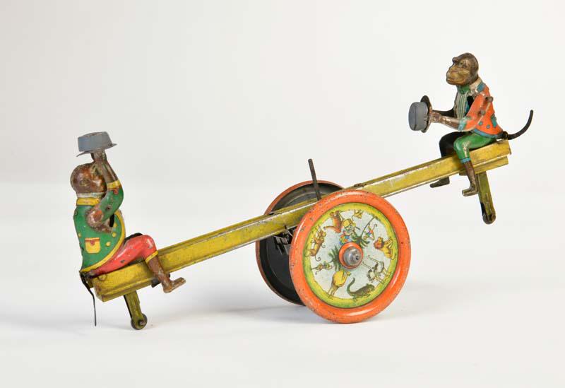 Distler, Affenwippe: Distler, Monkey rocker, Germany pw, tin, cw ok, paint d., flag missing, C 2-3