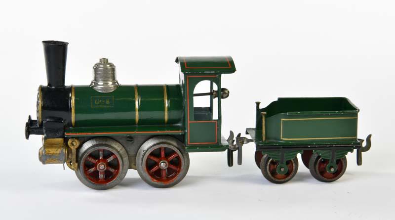 Bing, Lok mit Tender um 1900: Bing, loco with tender, around 1900, gauge 0, perfect original condition