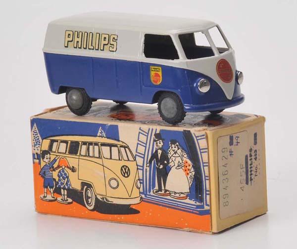 Tekno: Tekno, VW Bus 'Philips', Denmark, diecast, original box condition 2, condition 1, Deutsche Beschreibung: Tekno, VW Bus 'Philips', Denmark, 8 cm, Druckguss, Okt Z 2, Z 1, (869)