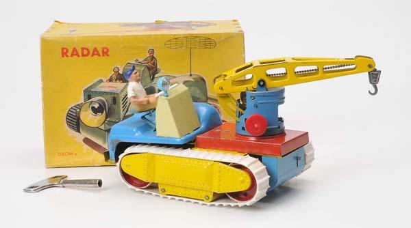 Guenthermann: Guenthermann, Crane-Caterpillar, W-Germany, 24 cm, tin, windup ok, original box condition 1, chains aged and clammy, condition 1- Deutsche Beschreibung: Günthermann, Kran-Raupe, W-Germany, 24 cm, Ble