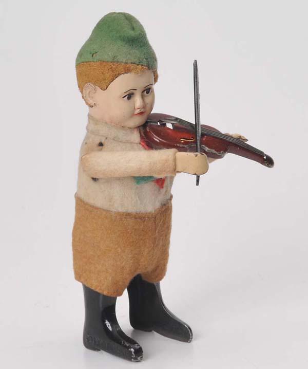 Schuco: Schuco, Dancing Figure 'Seppel with violin', Germany, 12 cm, windup ok, condition 2, Deutsche Beschreibung: Schuco, Tanzfigur 'Seppel mit Geige', Germany, 12 cm, Uhrwerk ok, Z 2, (2214)