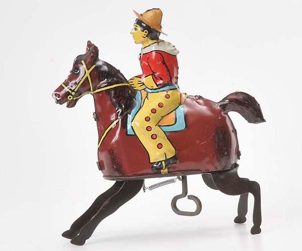 Günthermann: Guenthermann, Cowboy, Germany prewar, 13cm, tin, windup ok, condition 1-2 Deutsche Beschreibung: Günthermann, Cowboy, Germany VK, 13cm, Blech, Uhrwerk ok, Z 1-2, (3155)