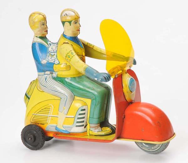 Technofix: Technofix, Scooter, W.-Germany, 21 cm, tin, friction ok, heavily faded, condition 3 Deutsche Beschreibung: Technofix, Roller, W.-Germany, 21 cm, Blech, Friktion ok, stark ausgeblichen, Z 3, (264)