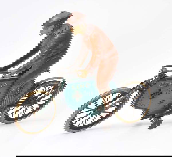 Lehmann: Lehmann, 'Echo' Motorbike, Germany prewar, 23 cm, tin , windup ok, age-related paint damage, otherwise good condition Deutsche Beschreibung: Lehmann, 'Echo' Motorrad, Germany VK, 23 cm, Blech, Uhrwerk