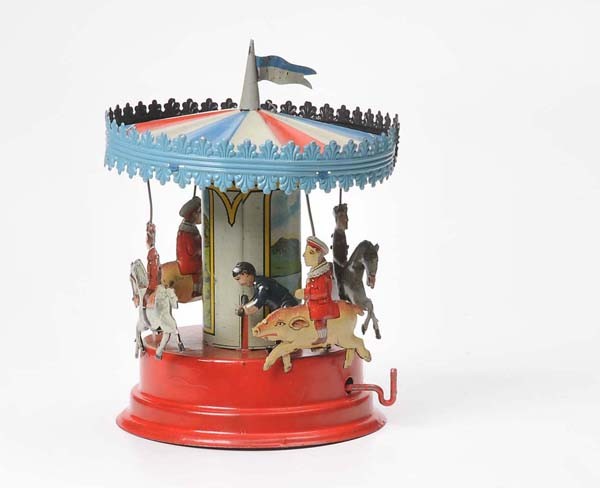 Günthermann: Günthermann, Carousel with Kling Klang, Germany prewar, diameter 14 cm, tin, windup ok, basement repainted, otherwise very good condition, Deutsche Beschreibung: Günthermann, Karussel mit Kling Klan