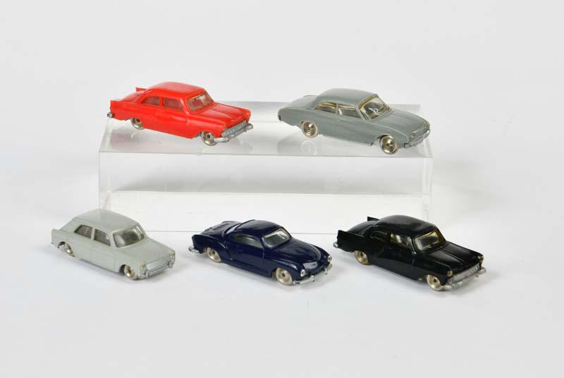 Lego, 5x PKW: Lego, 5 cars, Denmark, 1:90, plastic, C 1/1-2