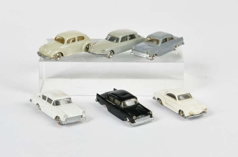 Lego, 6x PKW: Lego, 6 cars, part. defects, please inspect
