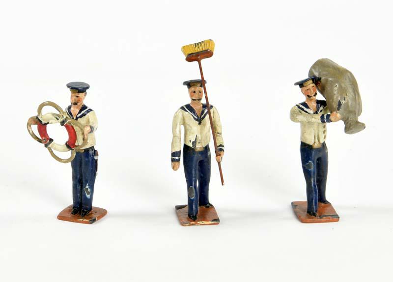 3 Matrosen: 3 sailors, pewter, 5 cm, min. paint d.