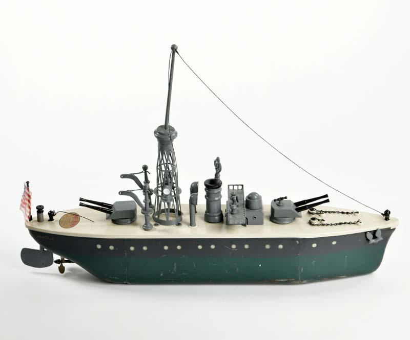 Orkim, Schlachtschiff: Orkim, battle ship, USA, 47 cm, tin, cw ok, min. paint d., one string loose, nice original condition