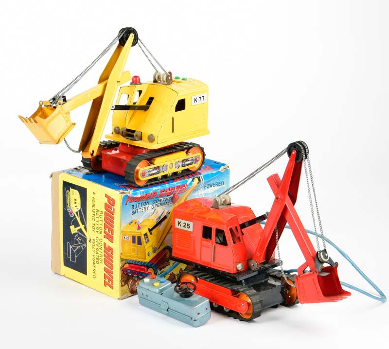 Alps, 2x Power Shovel: Alps, 2x Power Shovel, Japan,tin, bat. drive ok, min. paint d., 1x box