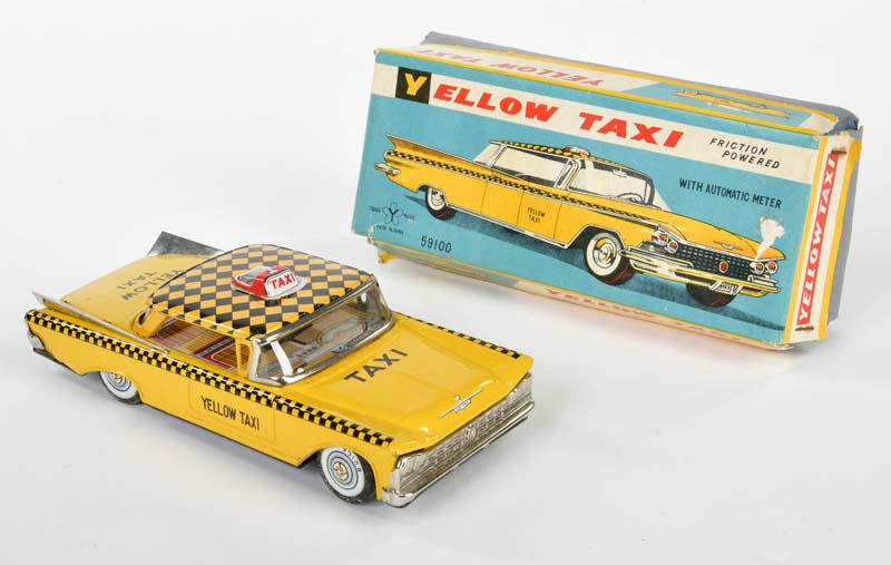 Yonezawa, Yellow Taxi: Yonezawa, Yellow Taxi, Japan, 22 cm, tin, friction ok, box C 2-, C 1-