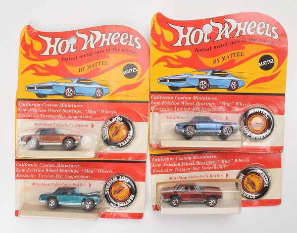 Mattel: Mattel, Hot Wheels, 4 Mercedes, diecast, each 6,5 cm , condition 1, in blister Deutsche Beschreibung: Mattel, Hot Wheels, 4x Mercedes, Druckguss, je 6,5 cm, Z 1, im Blister, (2300)
