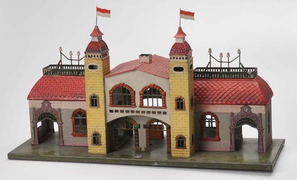 Bing: Bing, Railway Station, Germany prewar, minimal painted and restored, otherwise very good condition Deutsche Beschreibung: Bing, Bahnhof, Germany VK, 59x21 cm, minimal farblich restauriert, sonst sehr 