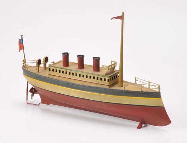 Carette: Carette, oceanliner, Germany pres war, tin, wind up defective, ca 1908, optical very good, Deutsche Beschreibung: Carette, Oceanliner, Germany VK, 27 cm, Blech, Uhrwerk defekt, um 1908, optisch sehr g